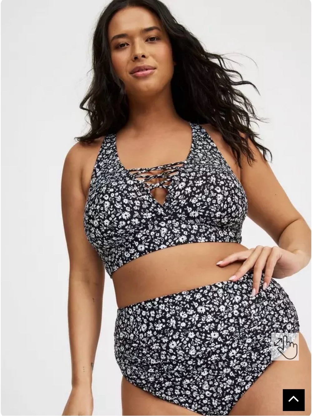 Torrid Black and White Floral Lace-Up Bikini Set - Picture 5 of 7